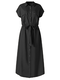 Solapa de color sólido anudada Plus Botón de tamaño Vestido para Mujer - Negro