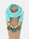 Vintage Rings Geometric-beaded Pendant Solid Color Bali Yarn Resin Scarf Necklace - Light Blue