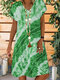 Tie-dye Printed V-neck Short Sleeve Midi Dress - Green