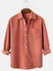 Mens Solid Color Corduroy Designed Casual Long Sleeve Shirts - Pink