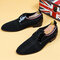 Men Washed Canvas Stylish Lace Up Business Casual Formal Shoes - Black