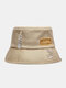 Unisex Washed Polyester Cotton Solid Color Patch Damaged Ripped All-match Sunshade Bucket Hat - Beige