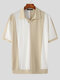 Mens Color Block Patchwork Casual Short Sleeve Golf Shirt - Apricot