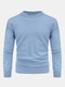 Mens Knit Plain Solid Color Crew Neck Basics Pullover Sweaters - Blue