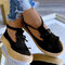 Women Tassel Deocr Casual Ankle Strap Espadrille Platform Shoes - Black