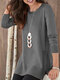 Side Splited Solid Color Long Sleeve Casual Blouse For Women - Grey