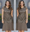 Women's Short-sleeved Lace Embroidered Chiffon Dress - Dark Gray