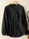 Solid Stand Collar Button Front Long Sleeve Blouse - Black
