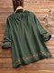 Vintage Embroidery V-neck Solid Long Sleeve Plus Size Shirt - Green
