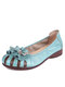 Socofy Leather Transpirable Soft Comfort Floral Casual Flats - Azul claro