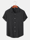 Mens Grid Texture Button Up Daily Short Sleeve Shirts - Black