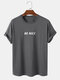 Mens Letter Slogan Print 100% Cotton Casual Short Sleeve T-Shirts - Dark Gray