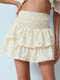 Falda con cintura fruncida y ribete de encaje a capas con estampado floral - Rosado