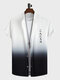 Mens Japanese Ombre Print Stand Collar Short Sleeve Shirts - White