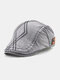 Men Cotton Argyle Pattern Embroidered Stars Stripes Leather Label Casual Beret Flat Caps - Dark Gray