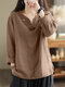Solid Long Sleeve Notch Neck Blouse For Women - Brown