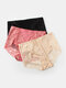 Women Lace Trim Modal Silk 3Pcs Seamless Antibacterial Thin Panties - #01