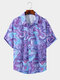 Men Heathered Paisley Print Buttons Up Curved Hem Street Shirt - Purple