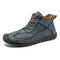 Men Hand Stitching Large Size Veins Soft Sole Ankle Boots - Blue