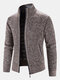 Mens Knitted Stand Collar Zip Up Casual Cardigans With Slant Pocket - Coffee