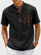Camisas masculinas étnicas com estampa geométrica gola manga curta Henley - Preto