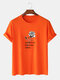 Mens 100% Cotton Rose & Slogant Print Crew Neck Short Sleeve T-Shirt - Orange