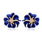 Elegant Brilliant Blue Red Blooming Flowers Golden Rhinestones Stud Earrings Gift for Best Friends - Blue