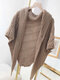 Women Knitted Solid Color Striped PU Strap Pin Buckle Triangle Cloak Shawl - Khaki