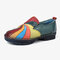 Women Colorful Splicing Genuine Leather Vintage Soft Sole Flat Shoes - Yellow