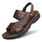 Men Comfy Soft Sole Slip On Beach Leather Sandals - Brown