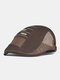Men Cotton Mesh Breathable Casual Sunshade Beret Flat Hat Forward Hat - Coffee