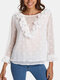 Women Solid Color Dot Patchwork Ruffle Sleeves Casual Blouse - White