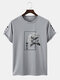 Mens Monochrome Floral Japanese Print Street Short Sleeve T-Shirts - Gray
