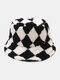 Unisex Lambswool Color Contrast Argyle Thicken Warmth All-match Bucket Hat - Black