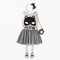Lovely Cat Print Toddlers Girls Striped Patch tulle Casual Summer Dress For 4Y-11Y - Grey