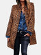 Leopard Print Long Sleeve Casual Plus Size Jacket - Brown