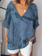 Printed V-neck Half Sleeve T-shirt For Women - Blue