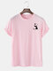 Mens Cartoon Panda Chest Print Casual Cotton Short Sleeve T-Shirts - Pink