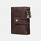 Women Genuine Leather Double Zipper Casual Fashion Solid Color Multi-slot Card Holder Wallet - Coffee