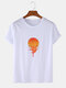 Mens 100% Cotton Sunrise Print Solid Color Breathable Loose O-Neck T-Shirts - White