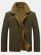Mens Fleece Lined Thicken Warm Cotton Utility Solid Jackets - Green