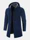 Mens Chenille Knitted Plush Lined Warm Drawstring Hooded Cardigans - Navy