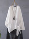 Solid Color O-neck Lace Up Asymmetrical Long Sleeve Shirt - White