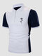 Mens Floral Pattern Contrast Patchwork Half Zip Short Sleeve Golf Shirts - White