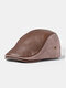 Men PU Solid Color Patchwork Ear Protection Outdoor Windproof Warmth Beret Flat Cap - Brown
