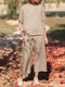 Однотонный Хлопковый повседневный костюм из двух предметов с карманом на пуговицах - Бежевый