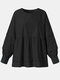 Solid Color O-neck Patchwork Long Sleeve Casual Blouse For Women - Black