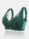 Women Wireless Lace Solid Lightly Lined Breathable Back Closure Bra - Green