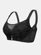 Plus Size Women Wireless Push Up Gather Lace Embroidered Thin Full Cup T-Shirt Bra - Black