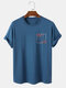 Mens Plum Bossom Chest Print Cotton Short Sleeve T-Shirts - Blue